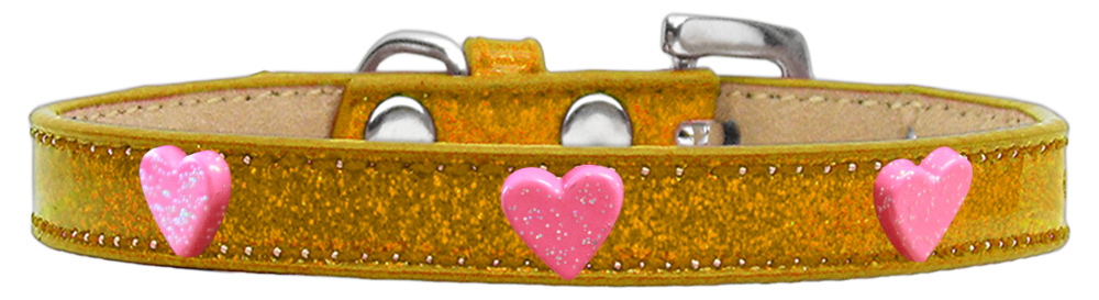 Pink Glitter Heart Widget Dog Collar Gold Ice Cream Size 12